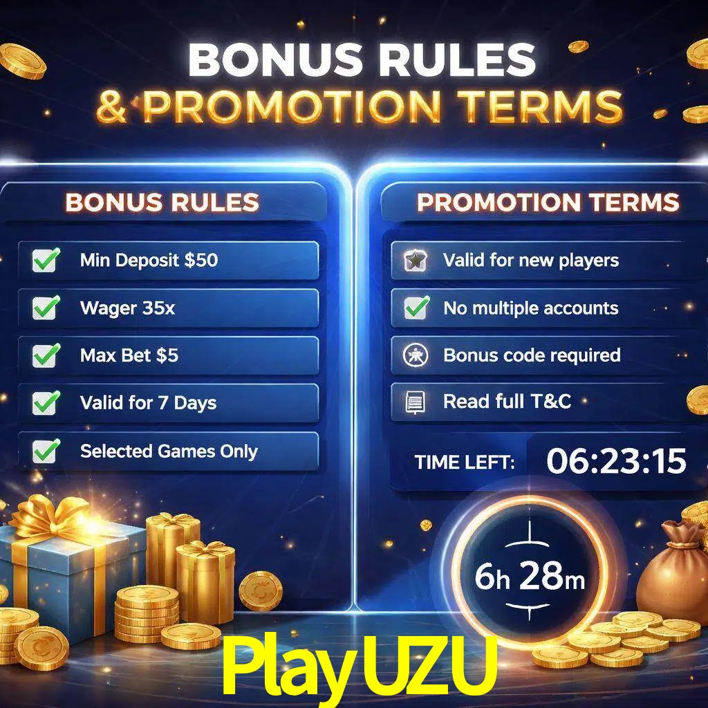 Reglas de promoción PlayUZU y condiciones de bonos explicadas visualmente