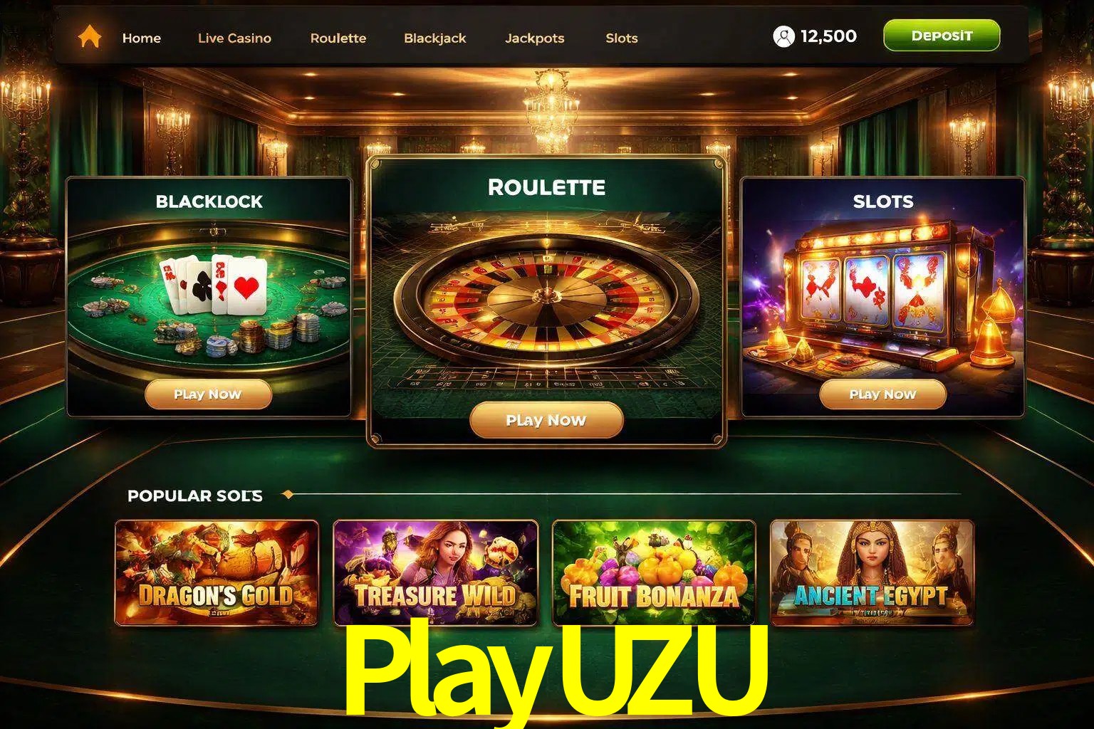 Vista de la plataforma PlayUZU Casino mostrando categorías organizadas de juegos en línea