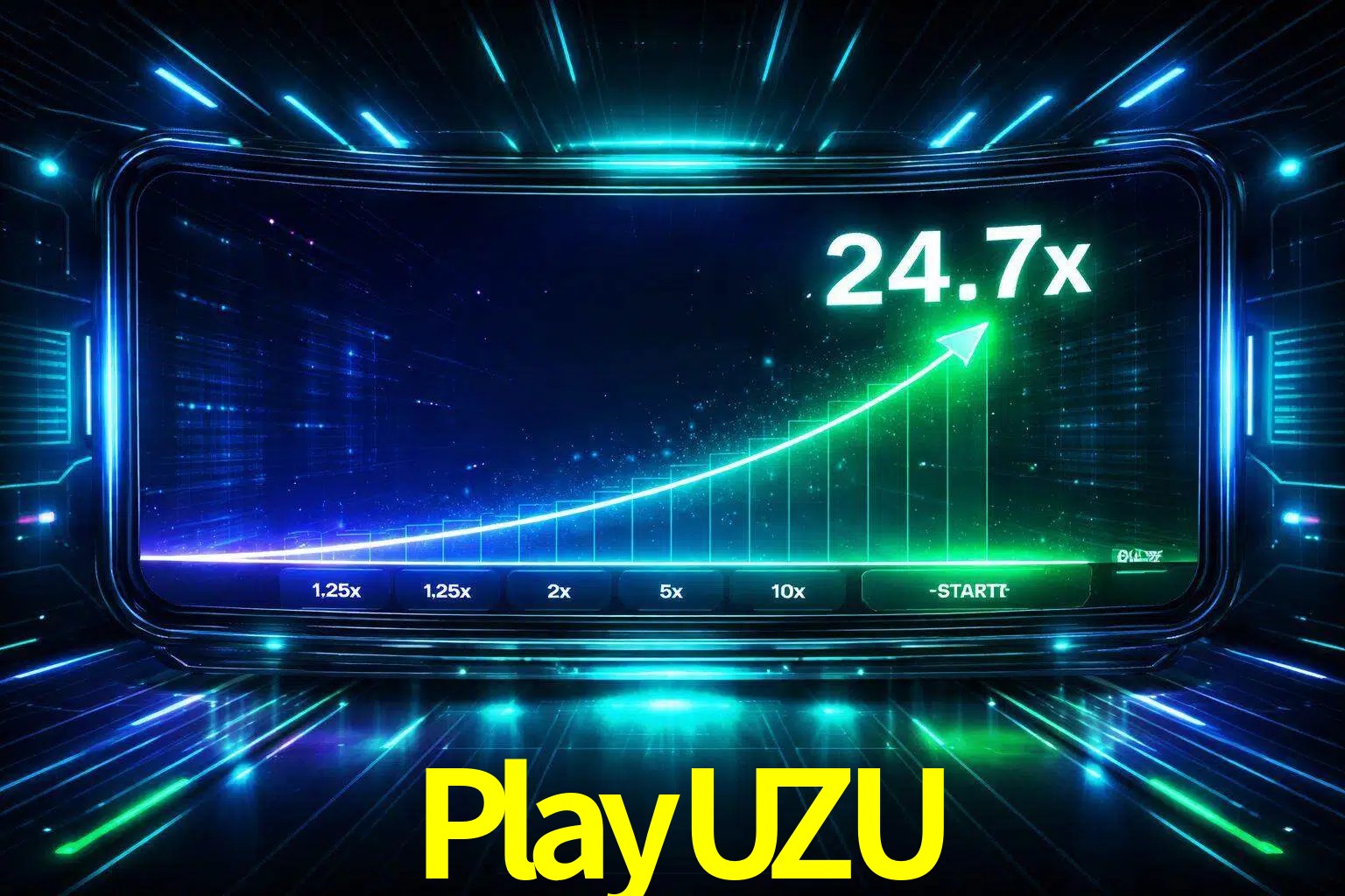 Una pantalla moderna de juego estilo crash con multiplicadores ascendentes, visuales de neón y una interfaz intensa enfocada en la acción.